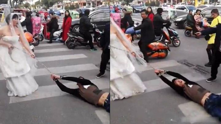 Разгневанной невесте пришлось тащить жениха на свадьбу в цепях Разгневанной невесте пришлось тащить жениха на свадьбу в цепях
