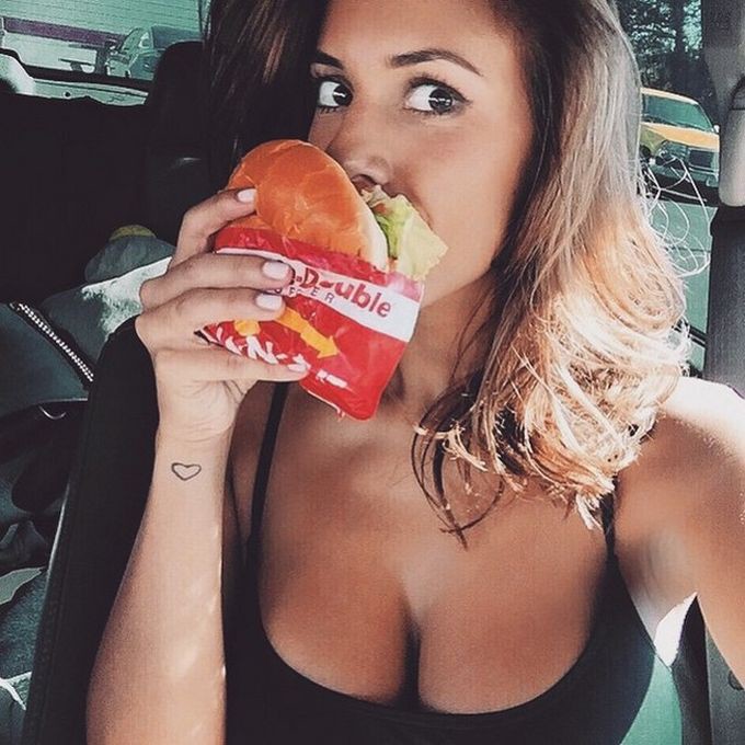 Girl tits eats food pic