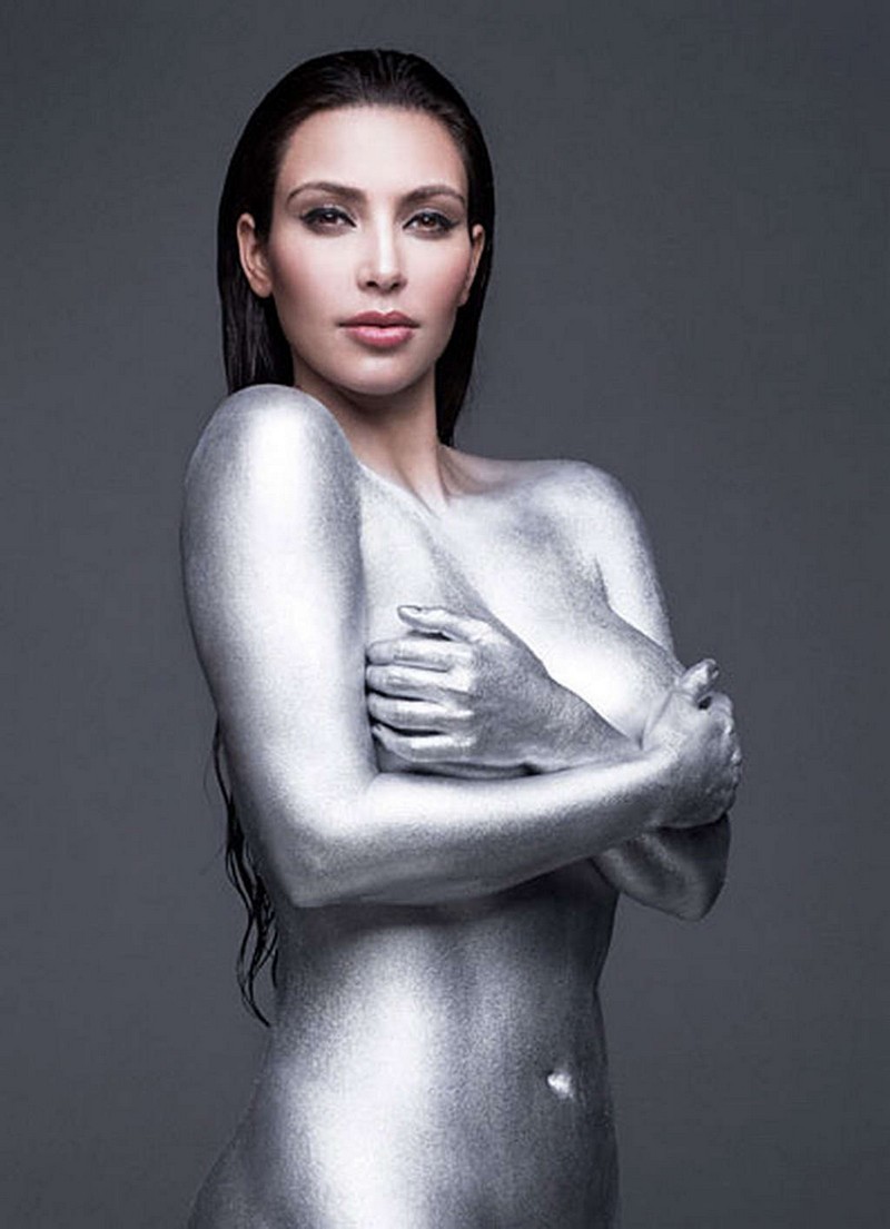 Обнаженная Ким Кардашьян в серебряной краске звезды, ким кардашян, обнажение, фото