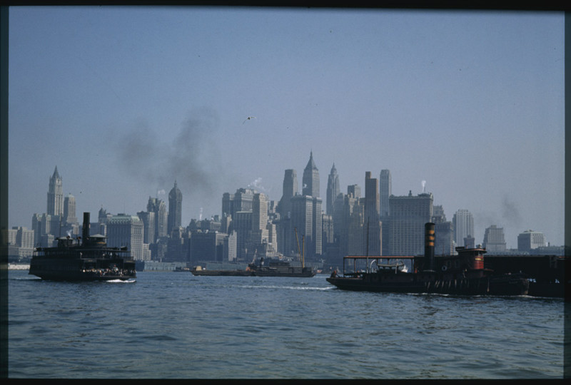 9. Вид из Джерси на небоскрёбы нижнего Манхэттена. 27 сентября 1941 года. история, нью-йорк, фото