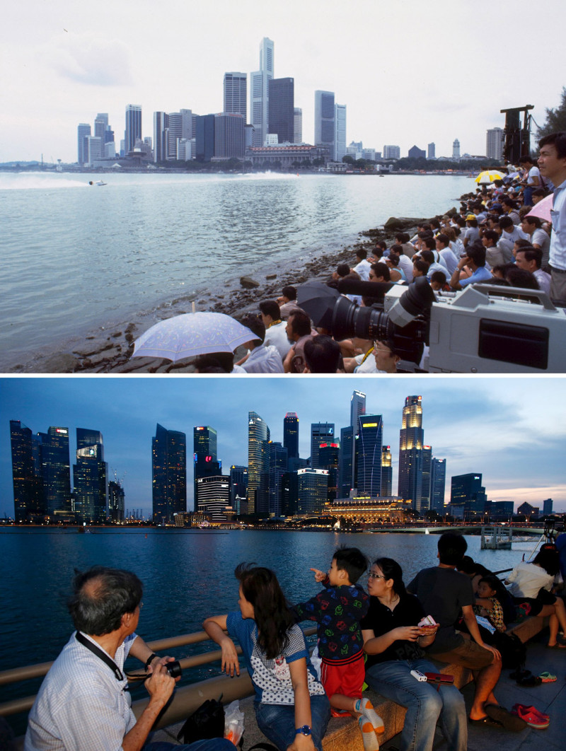 Сингапур 22 ноября 1986 года и 25 июля 2015. сингапур, тогда и сейчас