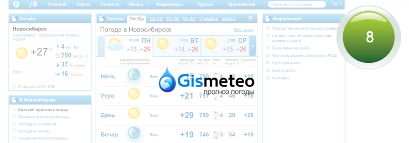 8 место - Gismeteo.ru интернет, посещаемые сайты, рунет, топ