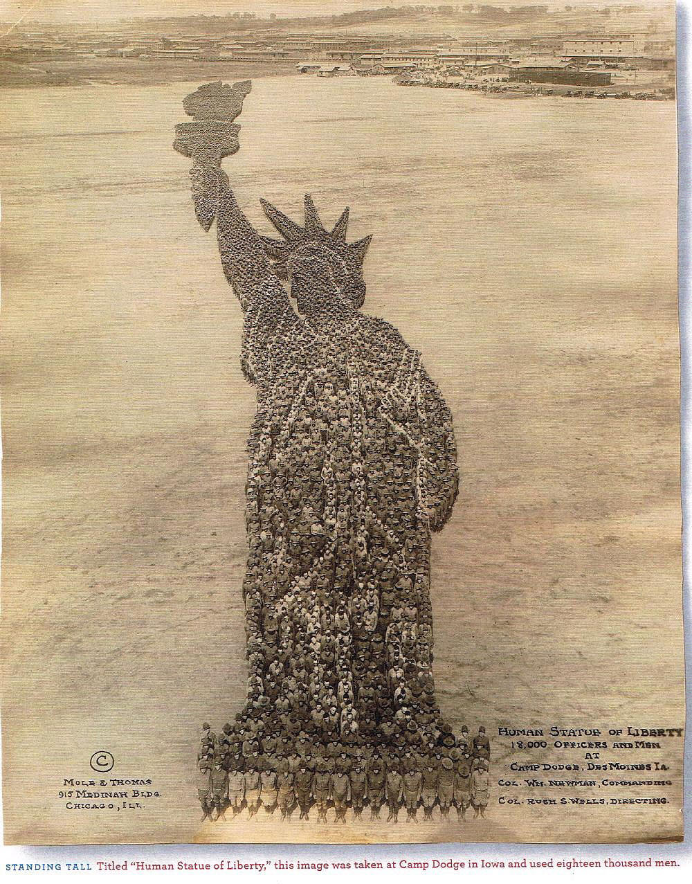 42. Живая Статуя свободы. Задействовано 18 000 человек. Айова. США. 1918 год. история, кадр, фото