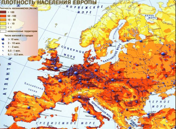 5. Карта плотности населения европа, мир