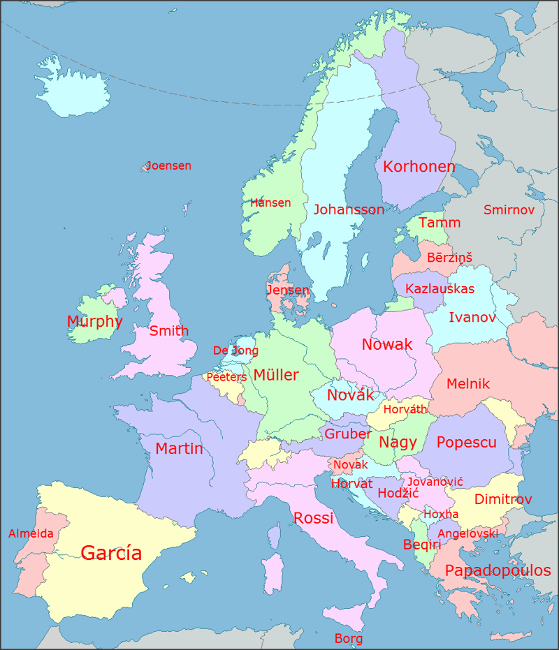 3. Самые распространенные фамилии европа, мир