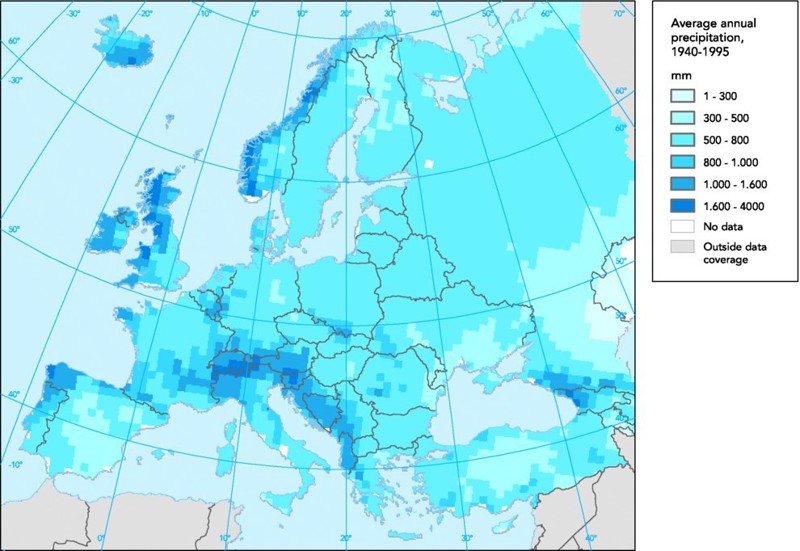 15. Карта частоты дождей европа, мир