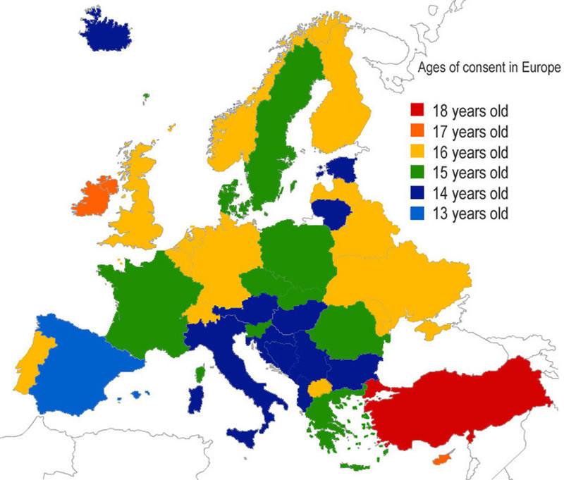 32. Карта брачного возраста европа, мир