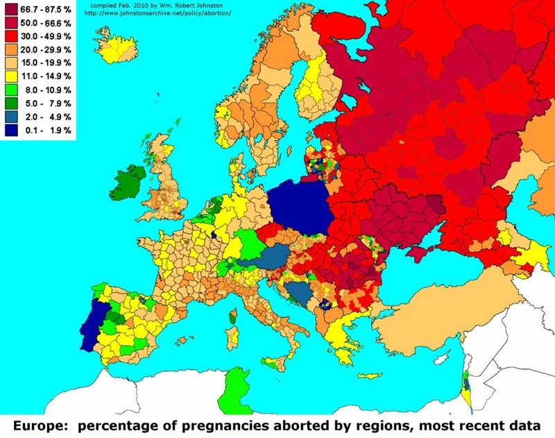30. Карта частоты абортов на территории Европы европа, мир