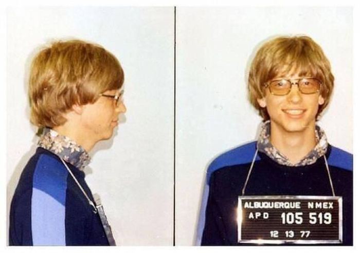 15. Арестованный за вождение без прав Билл Гейтс, 1977 год. история, фотография