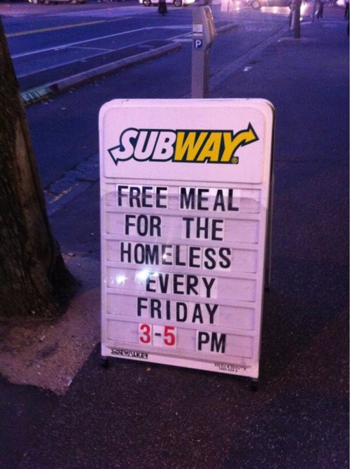6. Subway, предлагающий бесплатную еду бездомным еженедельно доброта, милота, фотографии