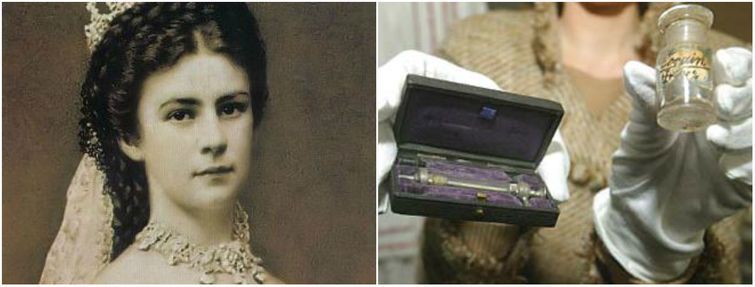 Австрийская императрица Елизавета I ("принцесса Сисси") и ее личный шприц для кокаина. Под конец жизни Елизавета страдала от депрессии, а потому, как и многие аристократы, принимала кокаин "от хандры" и постоянно носила с собой шприц. история, смотреть, фото