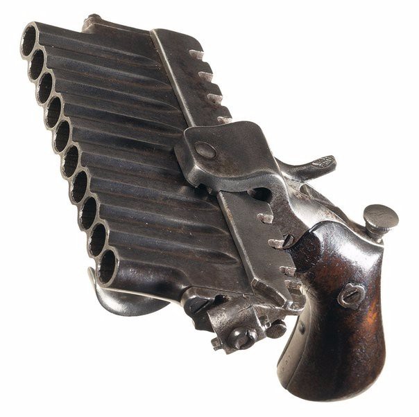 10-зарядный французский пистолет середины XIX века мало патронов, оружие, пистолеты, револьверы