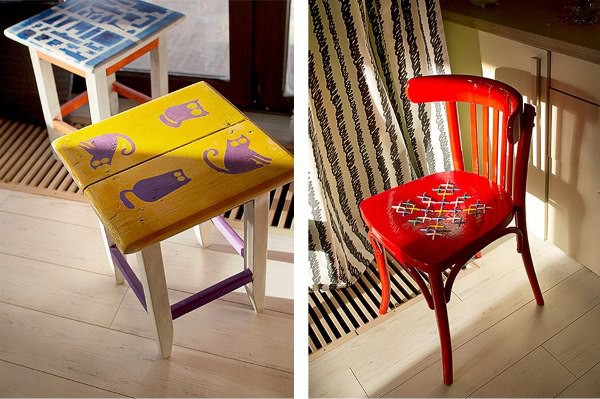 Старые стулья и табуреты могут превратиться в очень яркие и стильные элементы декора мебель, новая жизнь, переделка, старье