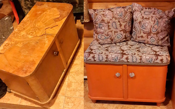 Уютный пуф из советской тумбочки мебель, новая жизнь, переделка, старье