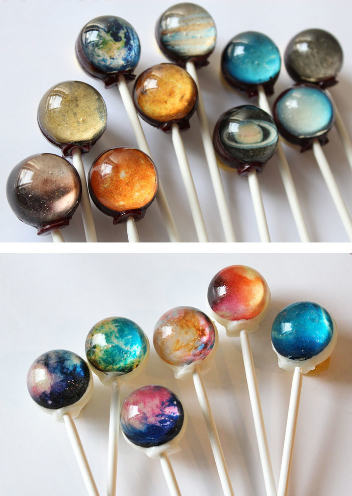 1. Солнечная система и галактика в леденцах десерт, космос, сладости