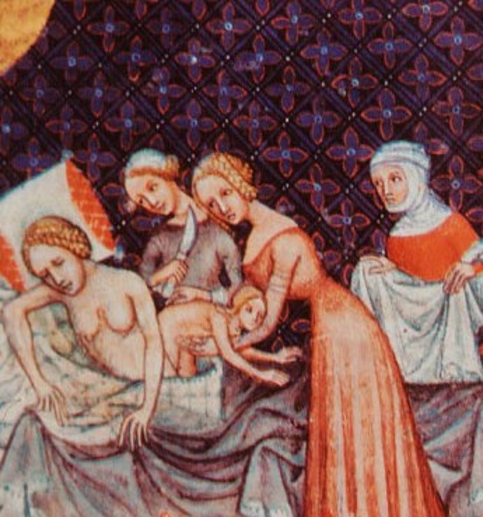 Средневековая картина роды