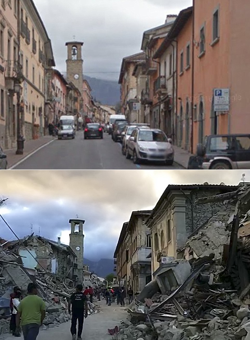 Шокирующие фотографии "до и после" землетрясение, италия, катастрофа