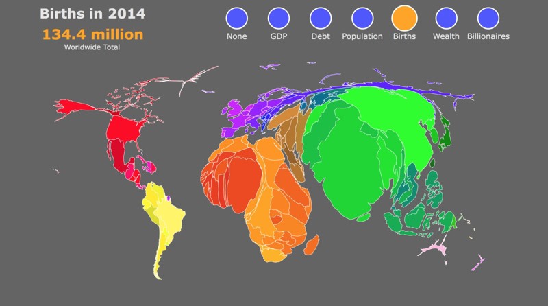 Births — Прирост населения интерактивная карта, карты, мир, страны