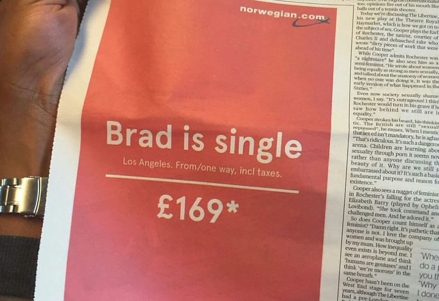Реклама авикомпании "Бред свободен. Билеты в Лос-Анжелес по 169 фунтов". креативно, объявления, смешно