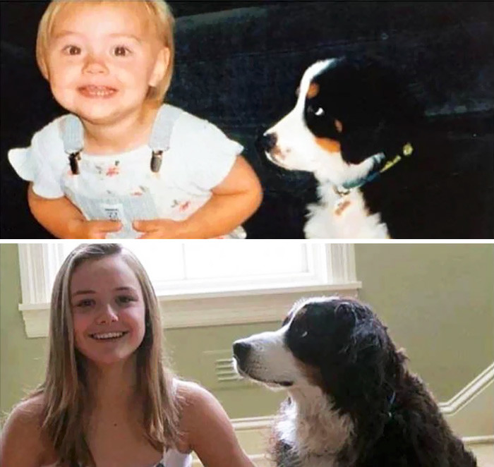 Девочка с собакой до и после, друзья, собаки, фото