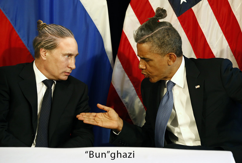 Владимир Путин, президент Российской Федерации, и Барак Обама, действующий 44-й президент США политик, прическа, пучок