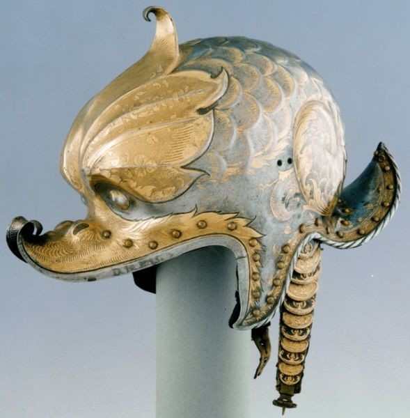  Кольман Helmschmid, шлем (бургиньот) императора Карла V, 1530, военные, искусство, маски, рыцари, шлемы