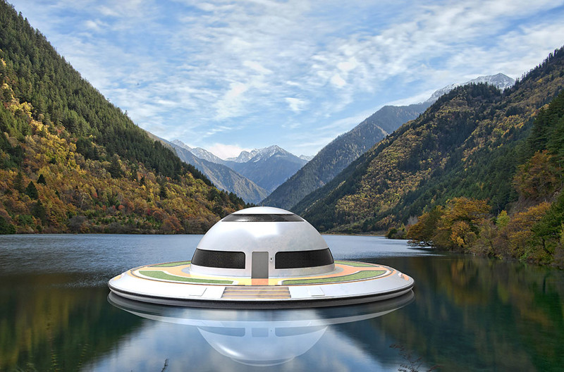 Проект плавучего дома в форме НЛО дизайн, дом, креатив