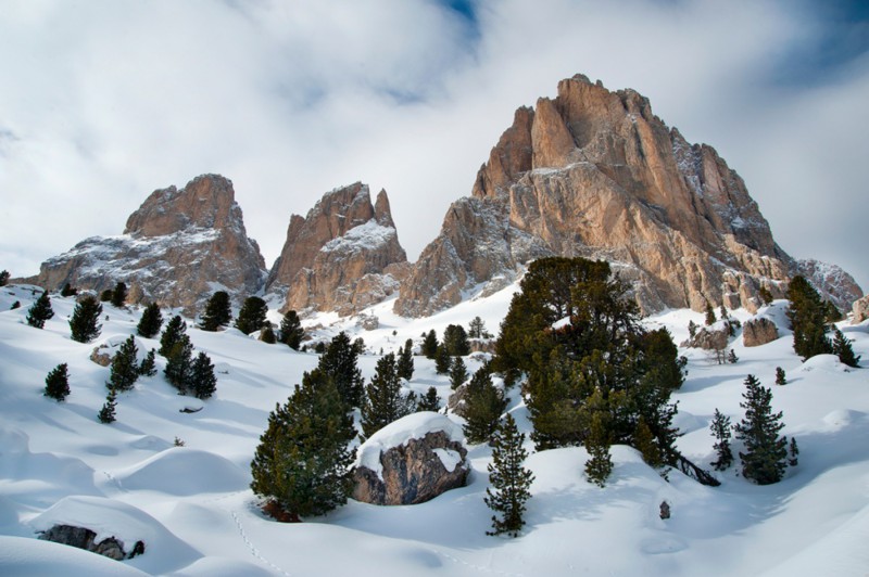 Доломиты, Италия зима, природа, снег