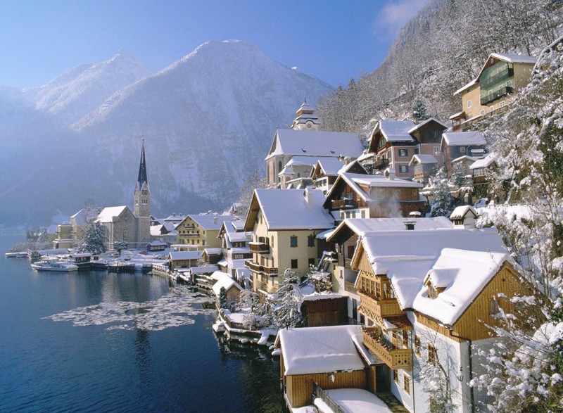 Гальштат, Австрия зима, природа, снег