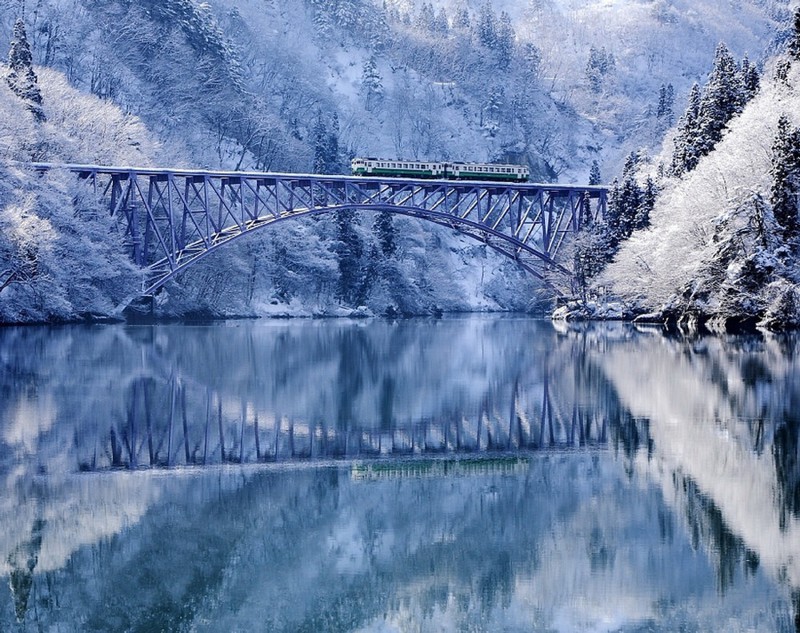 Река Тадами, Япония зима, природа, снег
