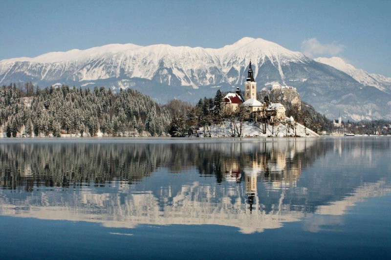 Озеро Блед, Словения зима, природа, снег
