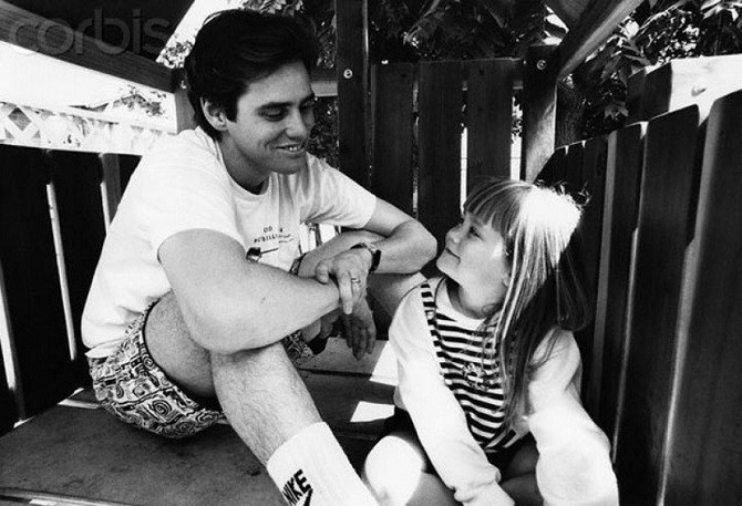 Джим Керри сосвоей дочерью Джейн Керри, 1991г. знаменитости, история, фото