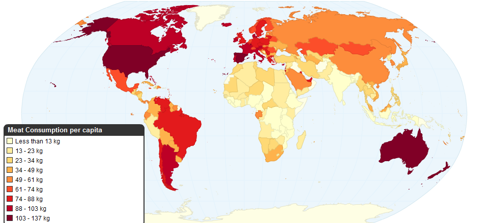 15. Потребление кг мяса на одного человека в год география, карта, карты