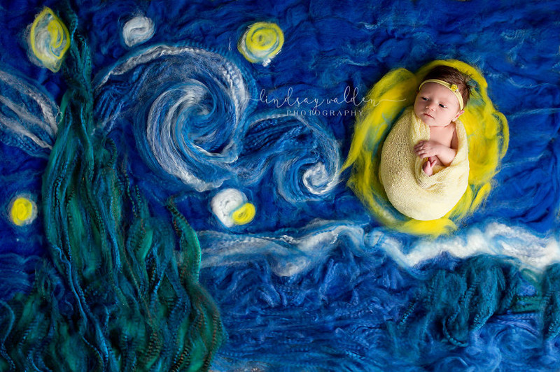 По мотивам &quot;Звездной ночи&quot; Ван Гога живопись, младенцы, новорожденные, фотография, шедевры