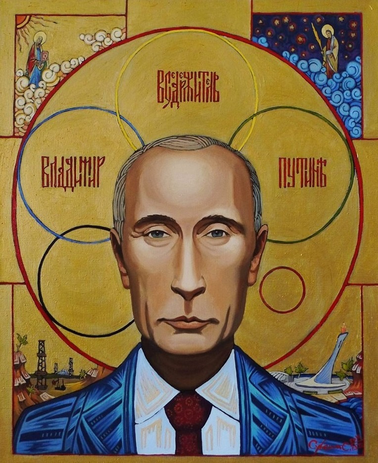 Даже существует икона с изображением президента России.  патриотизм, путин, символика, фанатизм