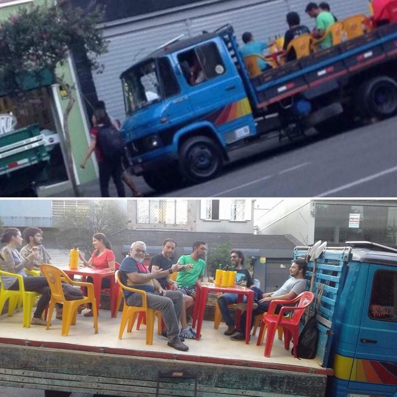 В Бразилии владельцам баров запретили ставить столы на тротуаре. Их решение: авто, автоприколы, приколы