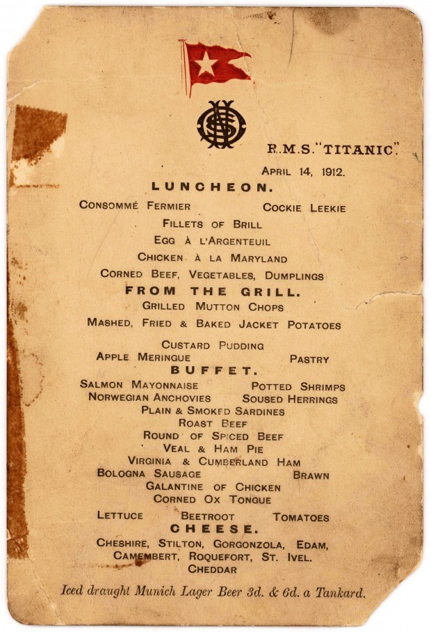 Меню последнего ланча на «Титанике» продано за 88 тысяч долларов  крушение, титаник