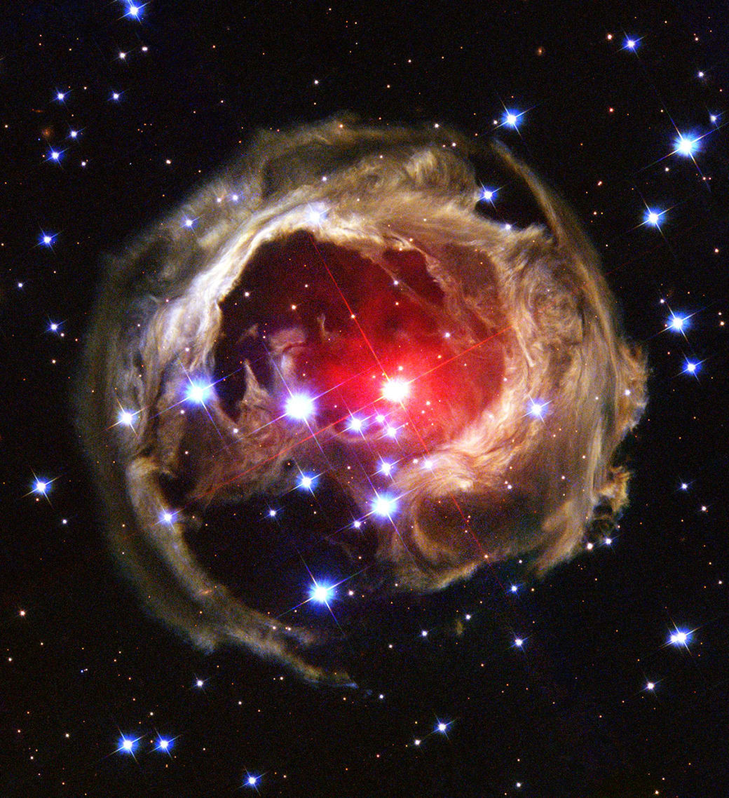 V838 Единорога - необычная переменная звезда в созвездии Единорога; ее фотографии выдают за изображения вымышленной планеты Нибиру hubble, космические объекты, космос, хаббл