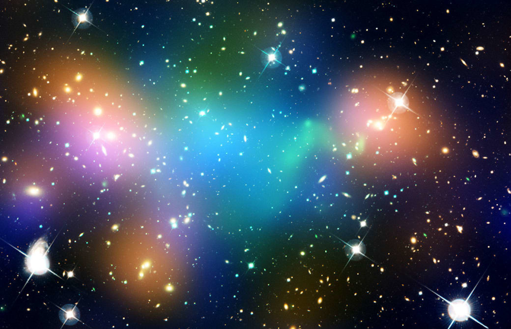 Слияние галактического кластера Abell 520 и распределение в нем темной материи и горячего газа hubble, космические объекты, космос, хаббл