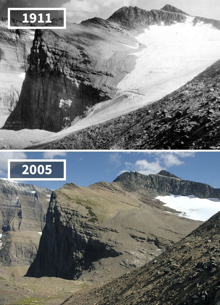 Ледник Чейни, США, 1911 - 2005 История в фотографиях, бег времени, города, до и после, изменения в мире, фото, фотопроект, фотосвидетельства