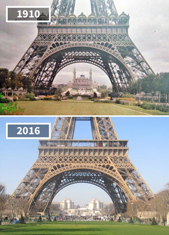 Эйфелева башня, Париж, Франция, 1910 - 2016 История в фотографиях, бег времени, города, до и после, изменения в мире, фото, фотопроект, фотосвидетельства