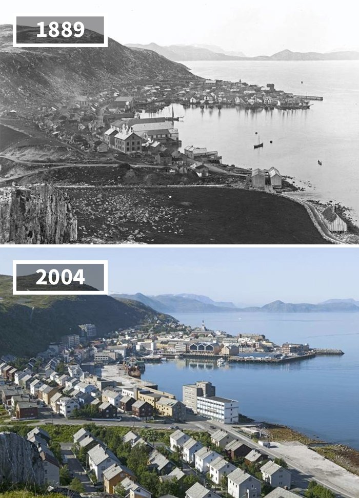 Хаммерфест, Норвегия, 1889 - 2004 История в фотографиях, бег времени, города, до и после, изменения в мире, фото, фотопроект, фотосвидетельства