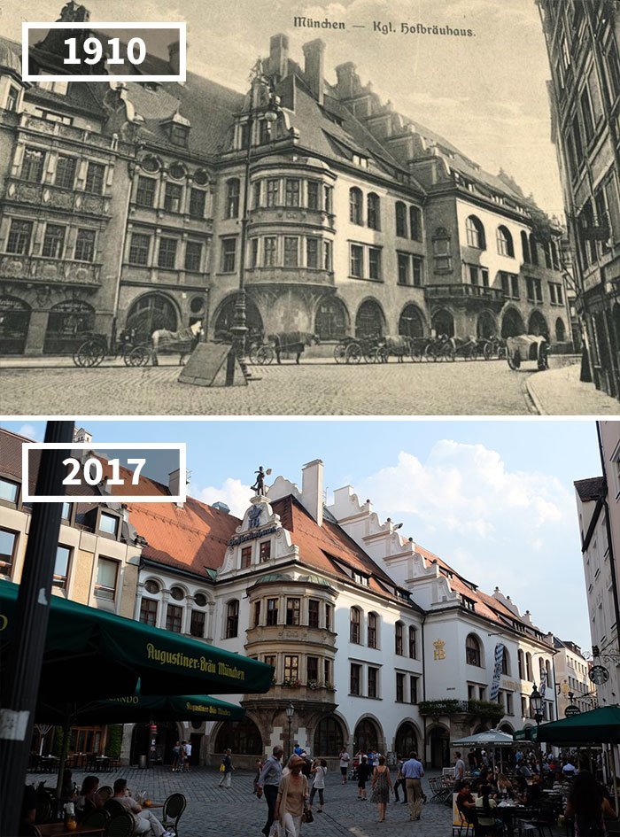 Ресторан "Хофбройхаус", Мюнхен, 1910 - 2017 История в фотографиях, бег времени, города, до и после, изменения в мире, фото, фотопроект, фотосвидетельства