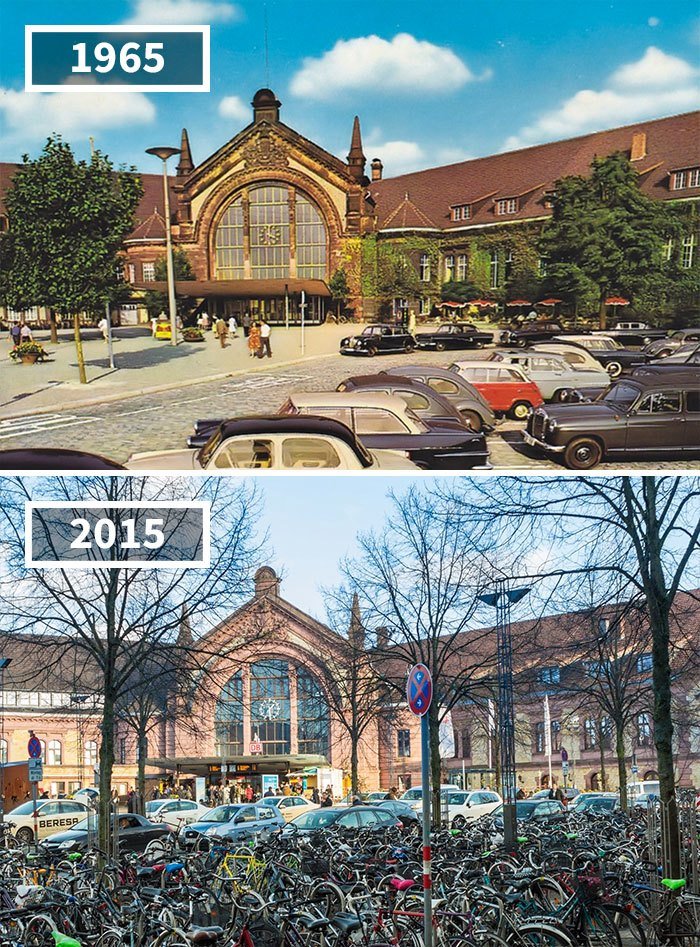 Центральный вокзал Оснабрюка, Германия, 1965 - 2015 История в фотографиях, бег времени, города, до и после, изменения в мире, фото, фотопроект, фотосвидетельства