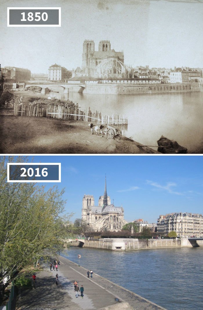 Собор Нотр-Дам, Париж, Франция, 1850 - 2016 История в фотографиях, бег времени, города, до и после, изменения в мире, фото, фотопроект, фотосвидетельства