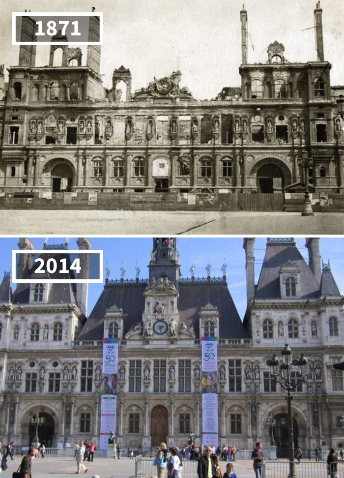 Мэрия Парижа, Франция, 1871 - 2014 История в фотографиях, бег времени, города, до и после, изменения в мире, фото, фотопроект, фотосвидетельства
