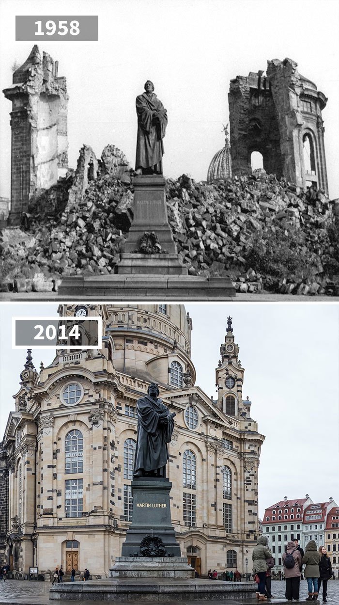 Статуя Мартина Лютера в Дрездене, 1958 - 2014 История в фотографиях, бег времени, города, до и после, изменения в мире, фото, фотопроект, фотосвидетельства
