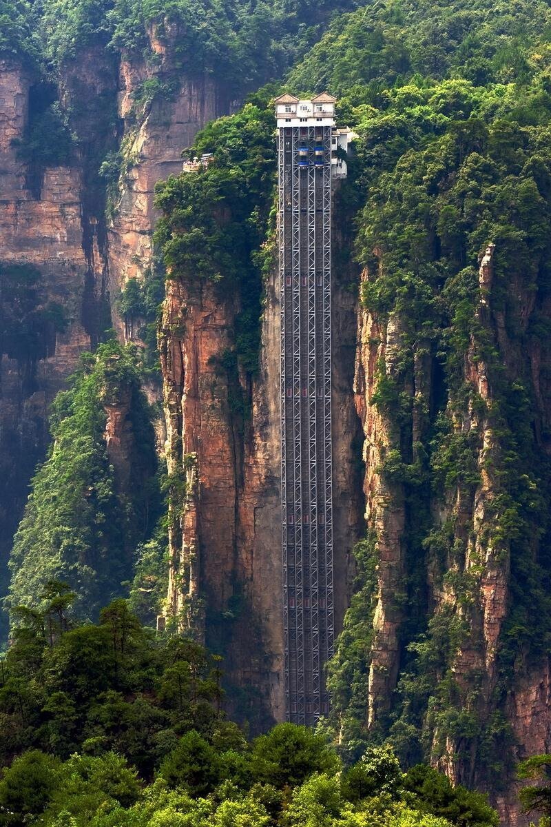 Лифт ста драконов, Хунань, Китай горы, интересное, красота, скалы, стройка, царь природы
