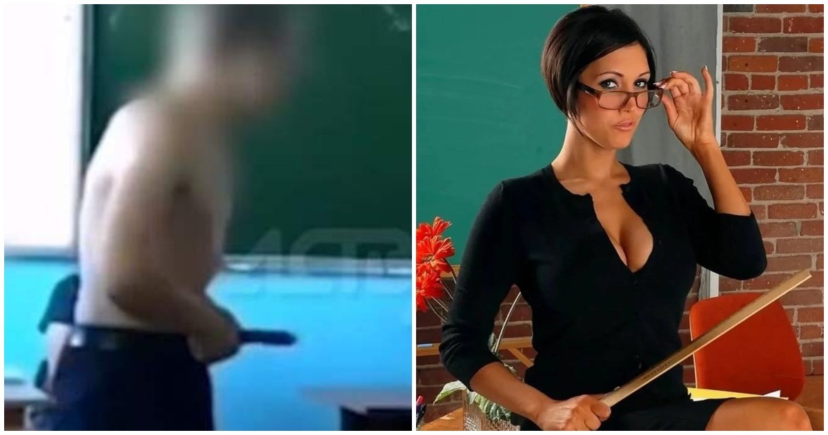 Красивая учительница в очках показала сиськи и киску