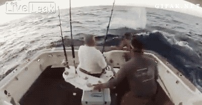 Большая рыба прыгает в лодку